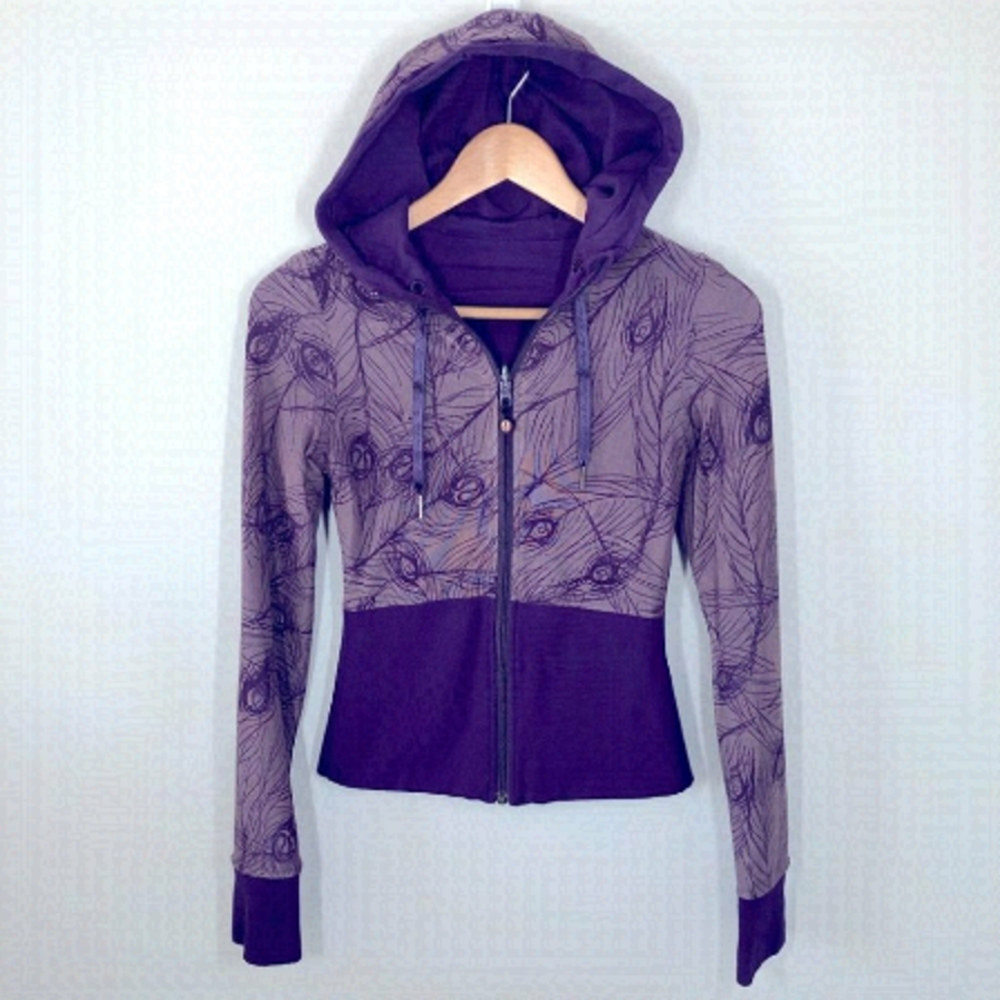 Lululemon Reversible Hooded Jacket  Purple Peacock Feather Print Size‎ 2